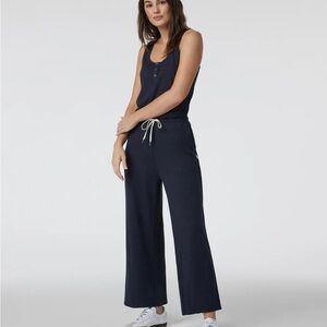 Vuori 1-Piece Falls Henley Jumpsuit XL Midnight Blue Heathered Drawstring Waist
